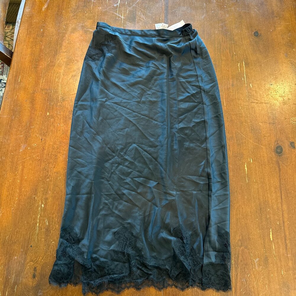 Victoria’s Secret Black Satin Lace Trim Slip Skirt XS NWT Lingerie Midi